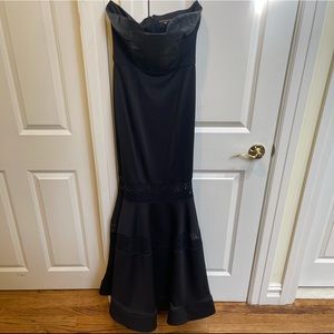 Alberto Makali Black Evening Gown With Leather Bodice Top